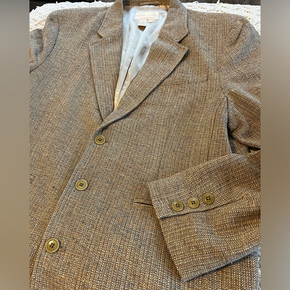 The Territory Ahead Silk Blazer Jacket Basketweave Tan Texture Sports Coat 44S - Picture 1 of 14